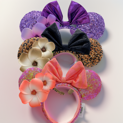 Disney Parks Purple Black Orange Plumeria Minnie Ears Aulani Hawaii Headband - Picture 1 of 20