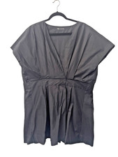 Zara Dress Women's Sz 34 Black Short V-Neck Elastic Waist In Back Pleated Skirt