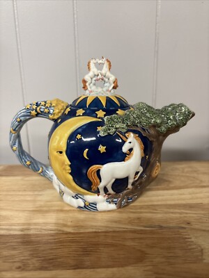 Vintage Spencer Gifts Unicorns Teapot 2000 Y2K 8.5  HTF Fantasy Celestial Teapot