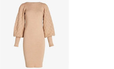 nwt EXPRESS cable knit balloon sleeve top sweaterdress sweater dress m camel