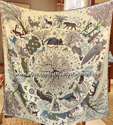Sallys Quality 70% Cashmere 30% Silk Jacquard Wrap Scarf Animals Print Shawl 53" - Picture 34 of 40