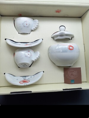 Espresso Set 2 Cups Saucers Sugar Bowl Thun Coffee Limited Edition Fil Rouge Box