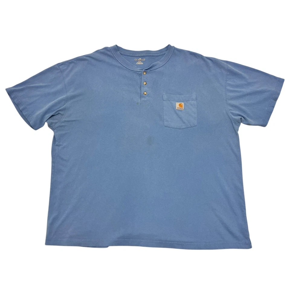 Carhartt Pocket T-Shirt Henley Blue Mens 2XL Short Sleeve 100% Cotton K84