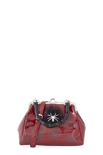 Red Retro Glitter Printed Web Spider Brooch Killian Handbag Bag BANNED Apparel - Picture 4 of 4