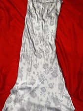 Silver Satin Floral Long Slip Dress Sleeveless Cowl Neck Pullover Women