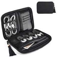 Mkono Electronics Organizer Travel Cable Cord Cotton Medium, Black