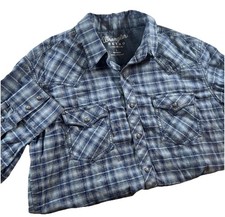 Wrangler Retro Premium Shirt Men's Large Western Blue Plaid Multi Pearl Snap