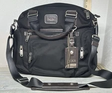 TUMI Alpha Bravo Brooks Slim Briefcase/Laptop Bag - Black w/Brown Leather