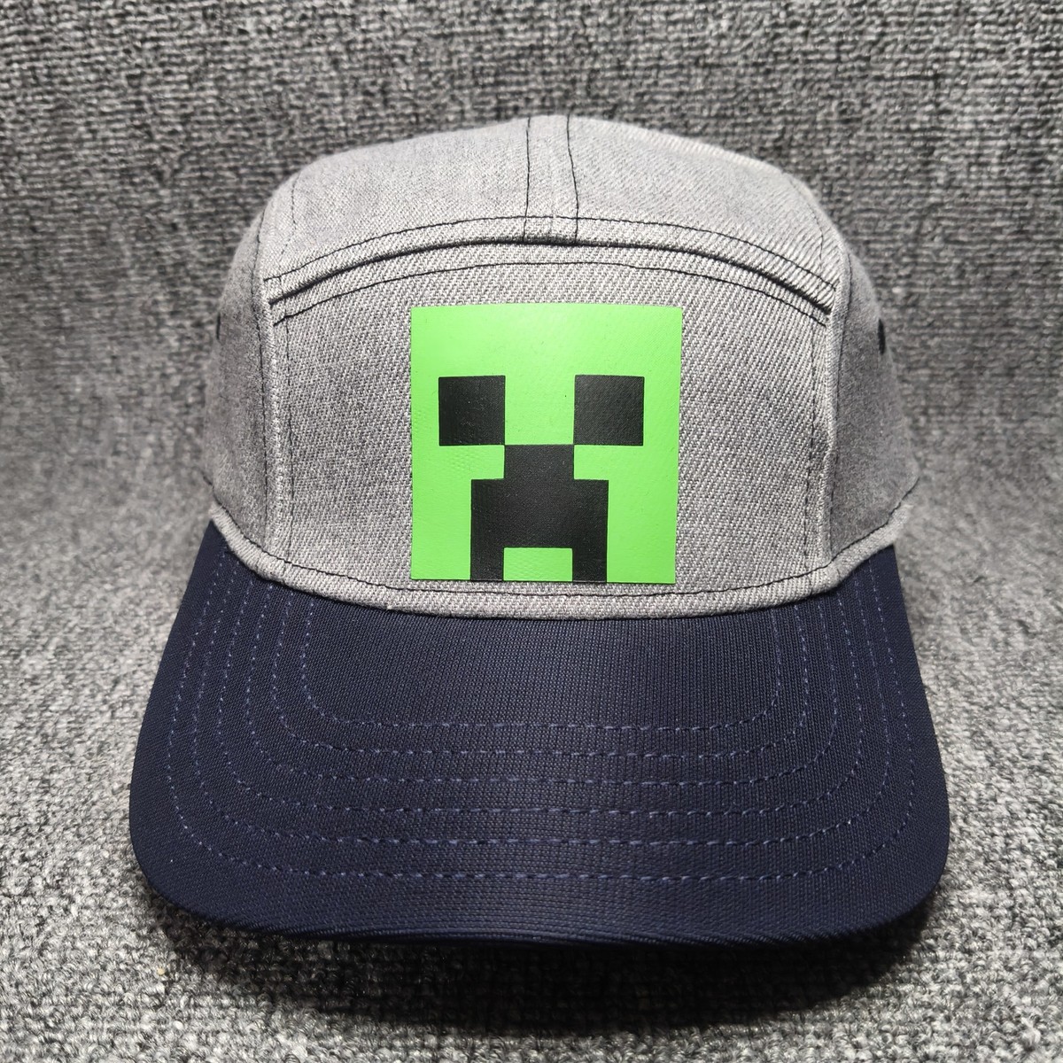 Minecraft Creeper Snapback Cap Gray Navy Green Graphic Hat