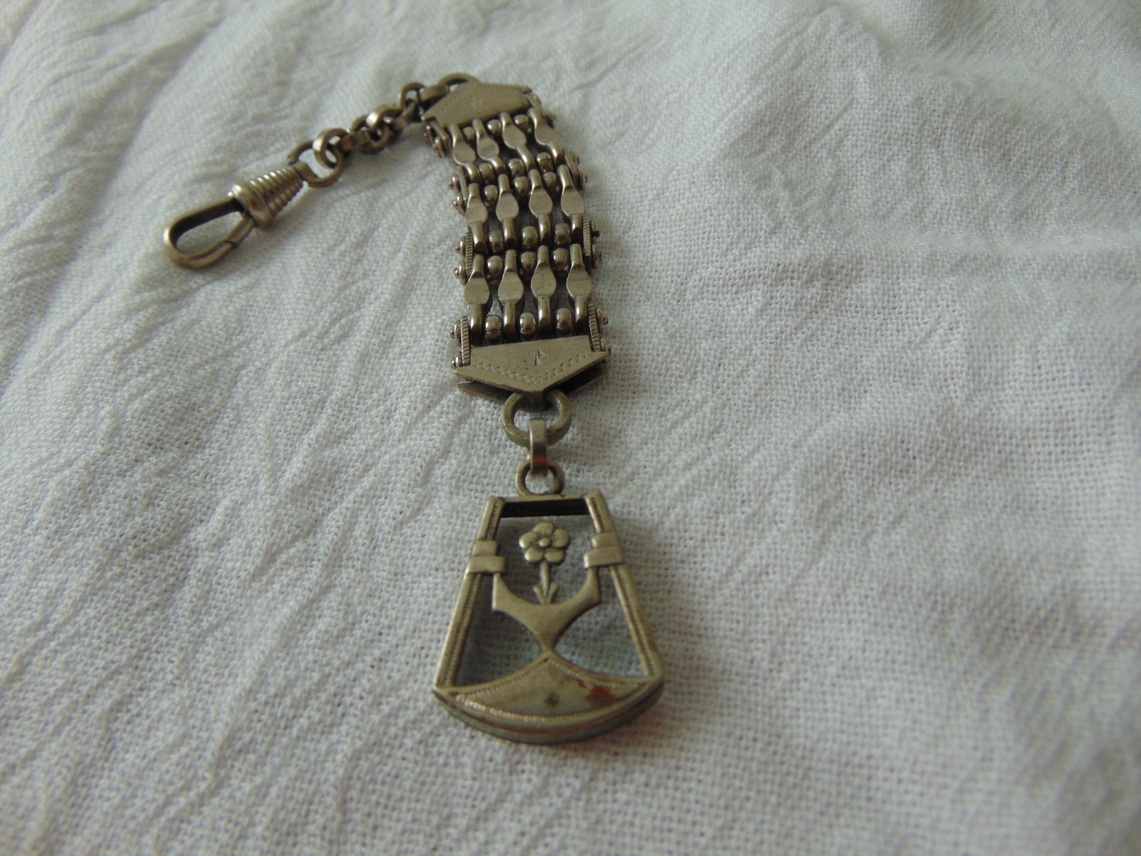 vintage antique metal ladies watch chain and fob