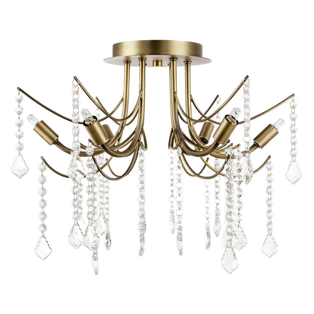 Elegant Semi Flush Chandelier Ceiling Light in Matte Antique Brass by Happy H...