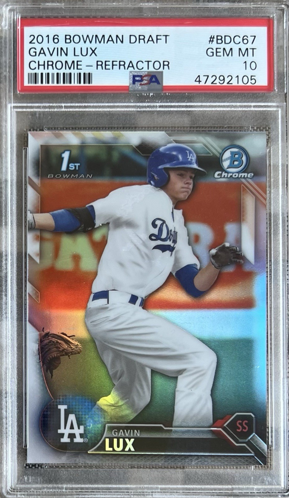 2016 Bowman Draft Chrome Draft Picks Refractor Gavin Lux RC #BDC-67 PSA 10 GEM