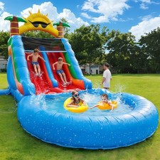 Commercial Inflatable PVC Double Water Slide Bounce House with Large Splash Pool