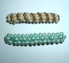 VINTAGE PAIR BLUE AND WHITE PEARL HAIR BARRETTES