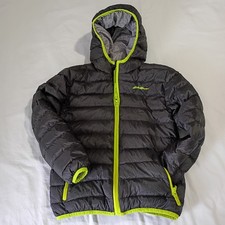 Eddie Bauer DOWN S 7/8 YOUTH Reversible Puffer Jacket Black/Lime/Grey Easy Care