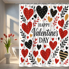 Valentine's Day Shower Curtain with Hearts and Flowers, Cute Decor