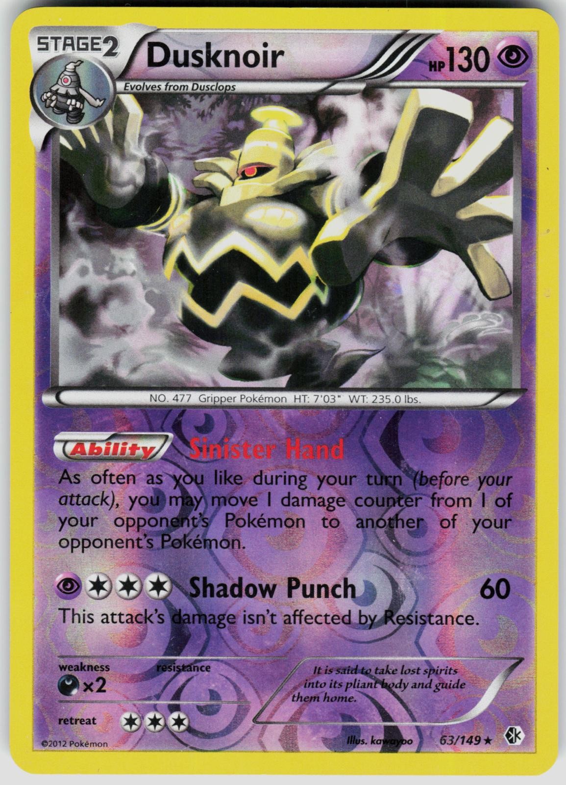 Dusknoir 63/149 Rare Boundaries Crossed Pokemon Reverse Holo Moderately Played