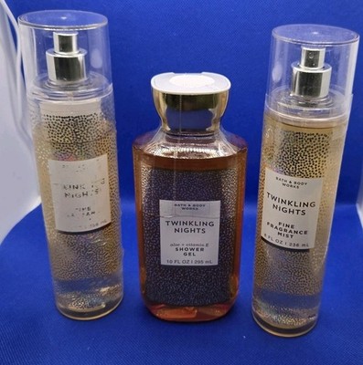 Bath & Body Works TWINKLING NIGHTS Retired Fragrance Lot 2 Mists & Shower Gel
