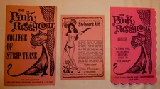 Vintage 1962 Pink Pussy Cat College of Strip Tease Kit Brochure Kit Info& Napkin