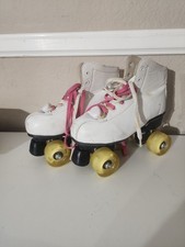 White Leather Quad Roller Skates w/ Pink Laces  Light-Up LED Wheels - Size...