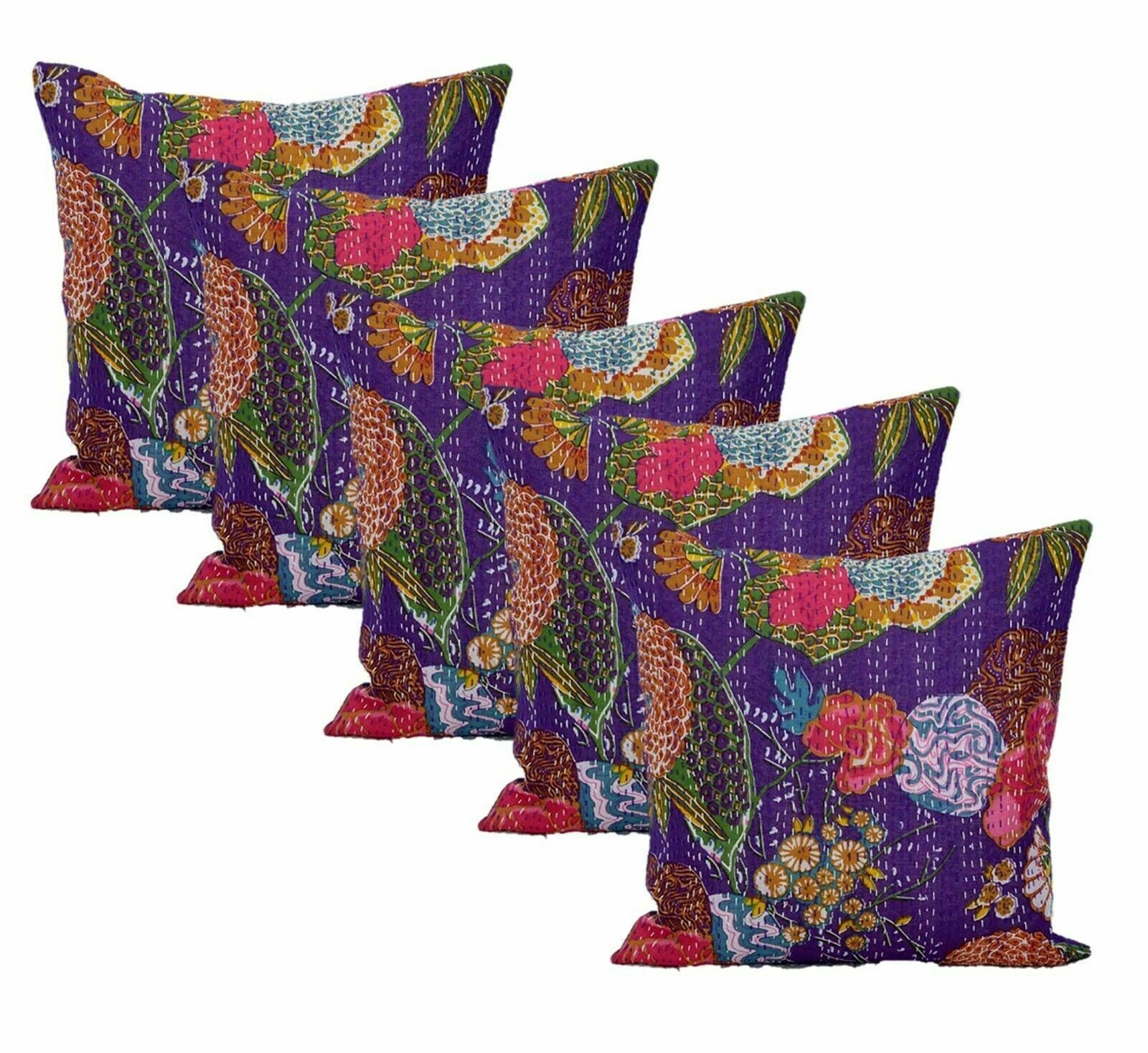 Set of 5 Purple Fruit Print Cushion Cover Cotton Throw Home Decor Pillow Cases