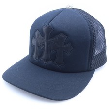 CHROME HEARTS Cemetery Cross Patch Trucker Cap Semi Baseball Hat Black Used fbd1