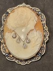 14K Gold Cameo Filigree Multi Diamond Necklace Sapphires Brooch Pendant — photo 8
