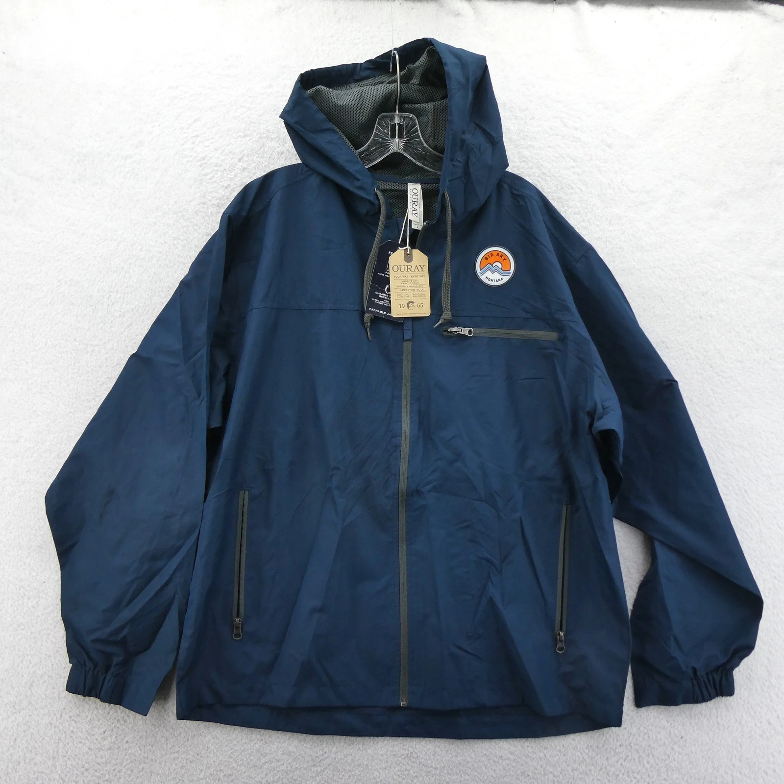 Ouray Windbreaker Jacket Mens Large Big Sky Montana Navy Blue Packable Polyester