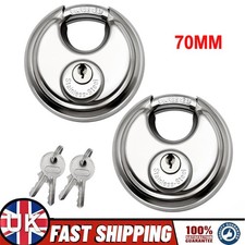 2x Stainless Steel Disc Shackle Padlock Heavy Duty Security Keyed 70mm NEW