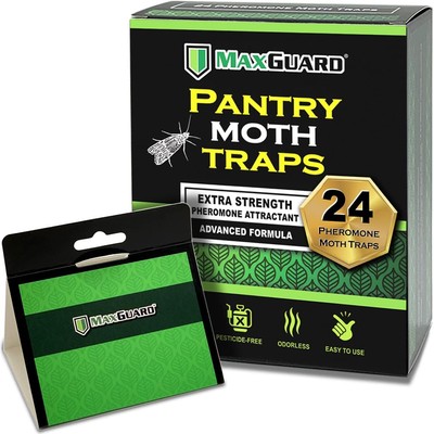 MaxGuard Pantry Moth Traps (24 Pack) with Extra Strength Pheromones | Green 