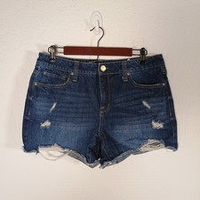 Seven7 Women's Size 8 Blue Denim Frayed Hem Slim Fit Weekend Shorts 100 Cotton