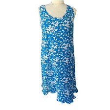 DRAPER JAMES Ruffle Nightie Blue Shadow Floral Nightgown Sz S/M NWT Very Soft 