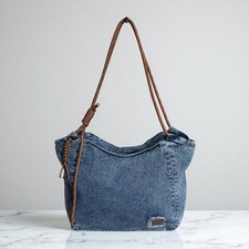NWT Large Light Denim Tote Bag with Zip Top Closure New 