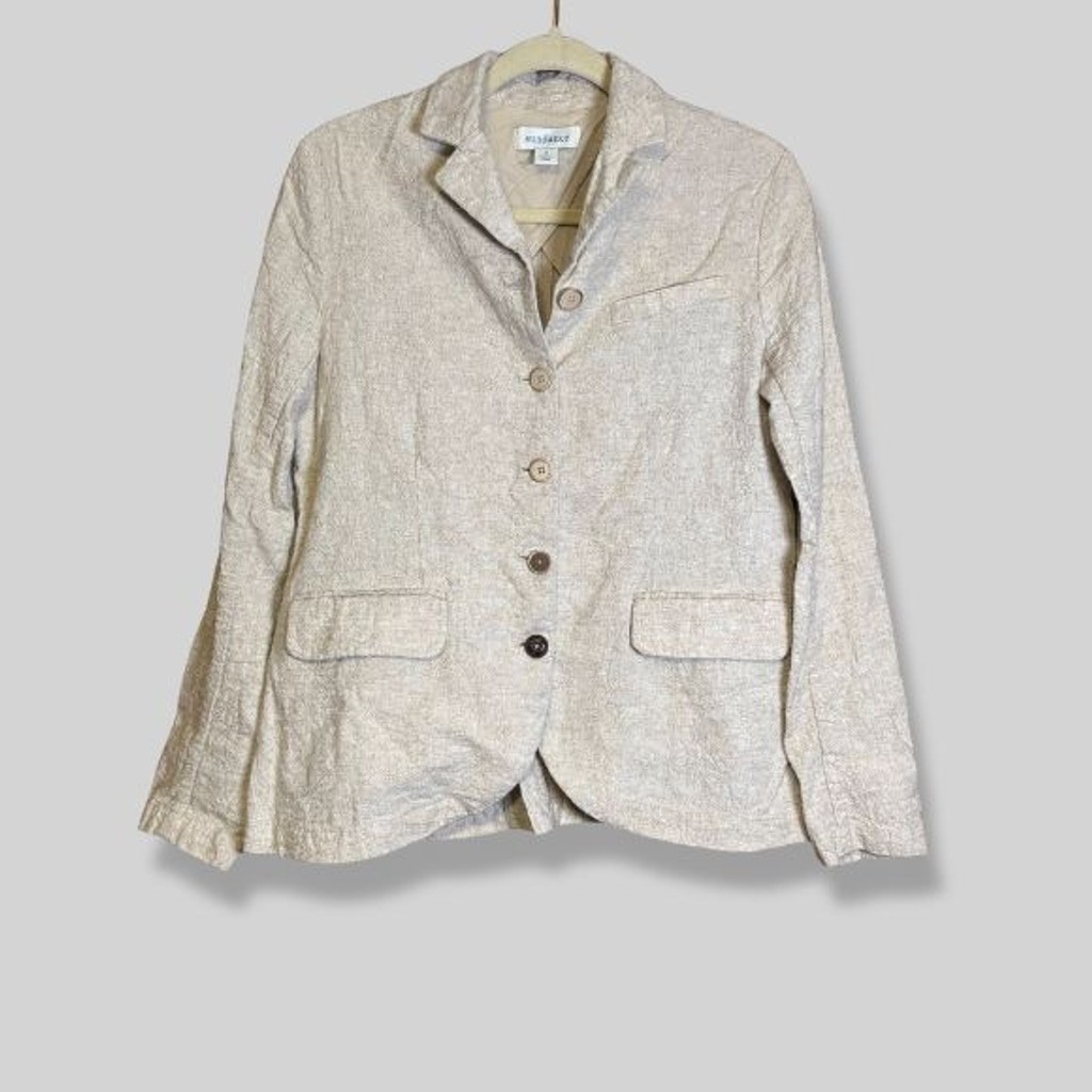Sundance Journey Blazer Single Breasted Embroidered Linen Blend Textured Beige M