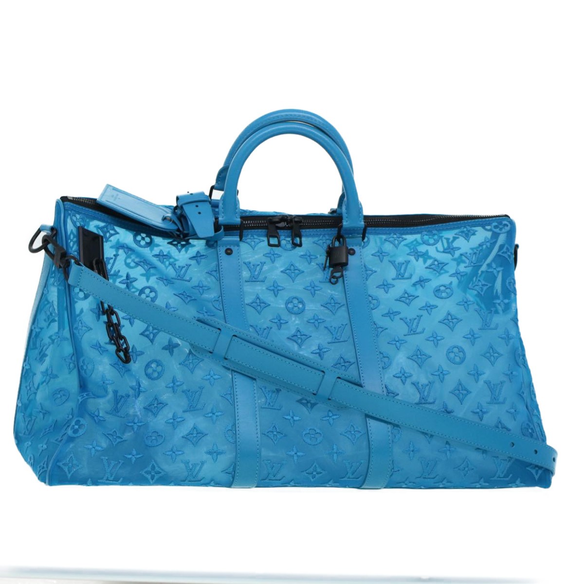 LOUIS VUITTON Mesh Keepall Triangle 50 Boston Bag Turquoise Blue
