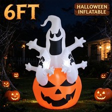 6 FT Halloween Inflatable Lights Pumpkin Ghost Outdoor Decorations Blow up Yard