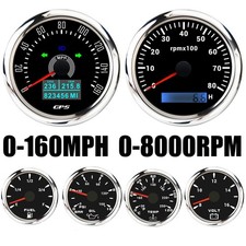 6 Gauge Set 85mm Boat GPS Speedometer 0-160MPH Tacho & 52mm Fuel/Oil/Temp/Volt