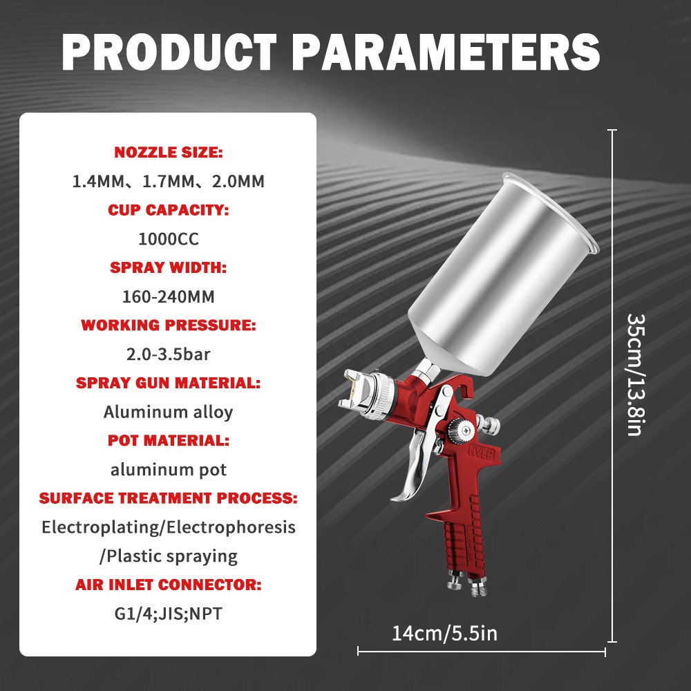 Professional HVLP Air Paint Spray Gun For Painting Houses Cars Steel Adjustable