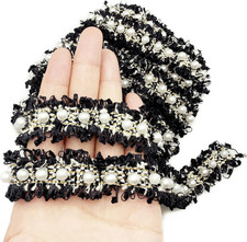Pearl Beaded Braid Lace Trim Ribbon Trimming Edge Embellishments 3 Yards for Sew