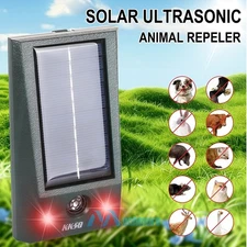 Solar Sound & Strobe Light Alarm Motion Detector 129DB Gunshot Dog Barking Siren