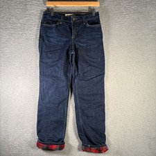 Carhartt Original Fit Straight Leg Dark Wash Denim Jeans Plaid Lined Size 6