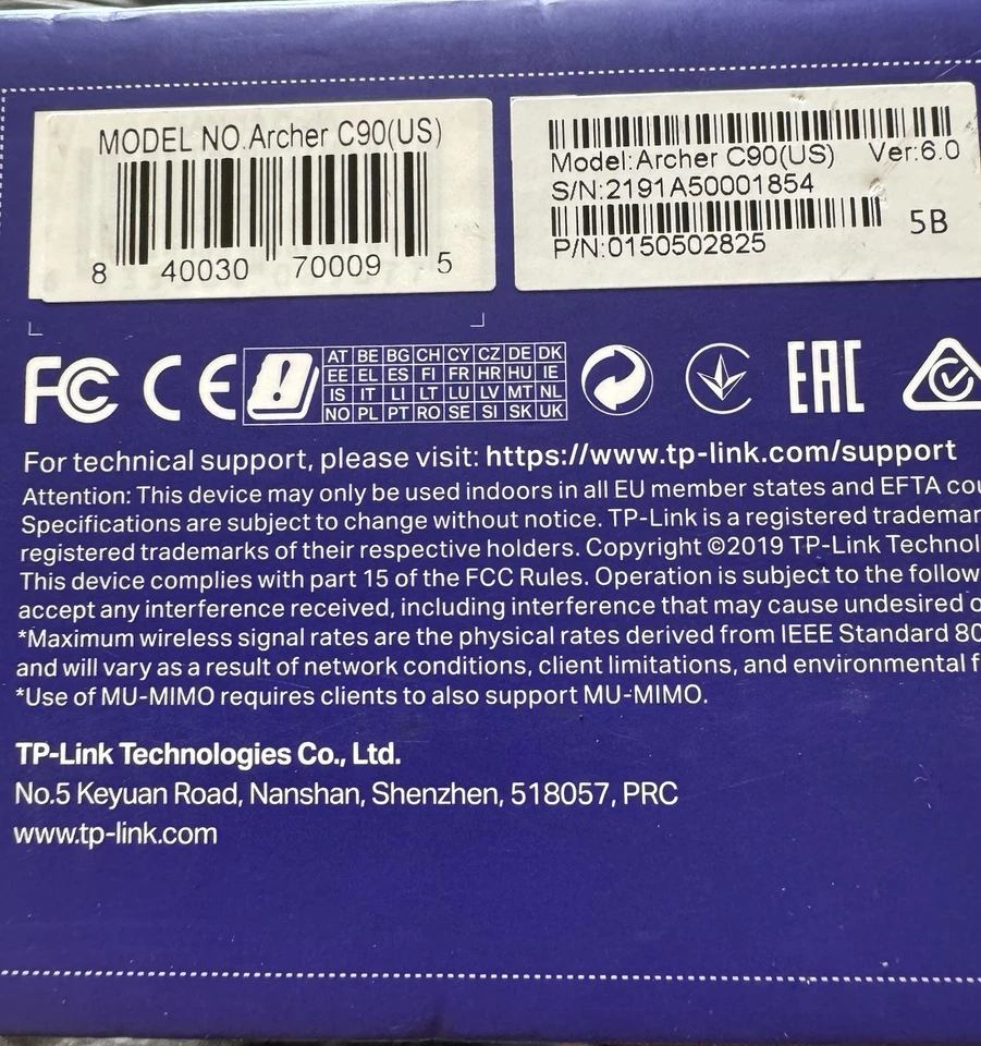 NIB-TP-Link AC1900 Smart WiFi Router (Archer C90) High Speed MU-MIMO - Image 3 of 4