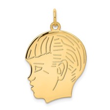 14k Yellow Gold 0.018 Depth Engravable Boy Head Charm Pendant L-30mm 2.05gm