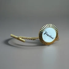 Vintage Vagabond Square Tie Tack Pin Gold Toned with Bar Chain USA