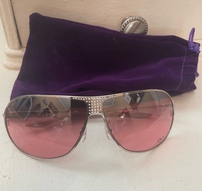 Christian Dior Silver Aviator Wrap Shield Sunglasses Crystals Made In Italy