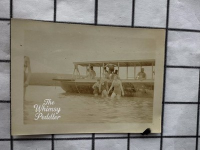 1931 Cold Spring Harbor Long Island NY Swimmers Boat Vintage Faint Photo