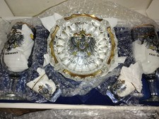 OLD GERMANY EAGLE CREST,Ashtray,Beer Bier,Shot Glasses.Gold Rim.Present,Men Cave
