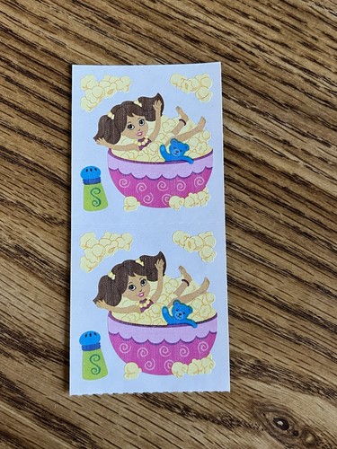 Vintage Sandylion RARE Girl in Bowl of Popcorn w/ Salt Sticker Sheet Set 2
