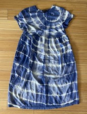 Lands' End Girls Blue Tie Dye Short Sleeve Casual Cotton Dress Kid's Size 14
