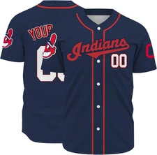 NEW Cleveland Indians Navy Blue Baseball Jersey Full Size TMB5270